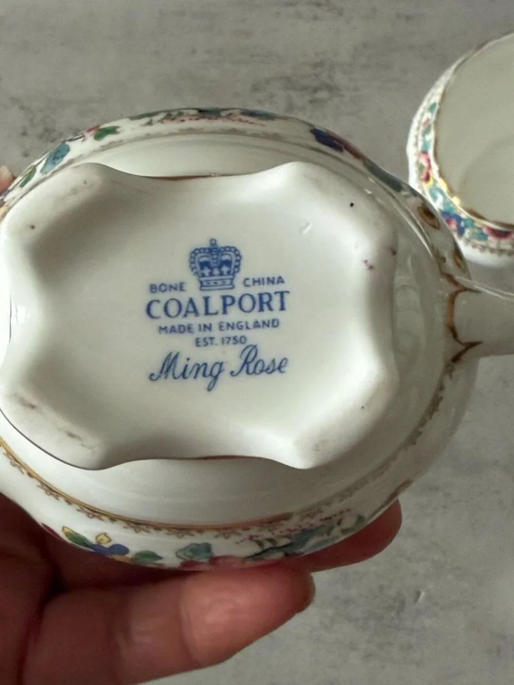 Vintage Coalport Ming Rose Scalloped Bone China Open Sugar Creamer Set England